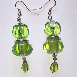 Green Glass Beaded Boho Dangle Earrings